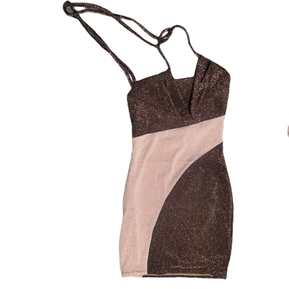 NAKED WARDROBE Sparkly Cowl Neck Mini Dress S - Picture 1 of 13